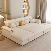 Plush high-back with segmented cushions – sofa cum bed + sleeper sofa + beige colour
